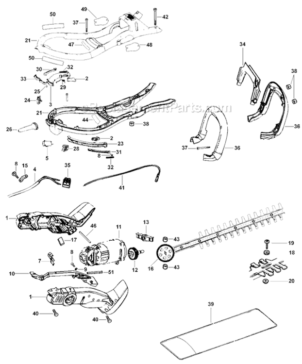Page A Diagram and Parts List for HH2410 Type 1 Black and Decker Hedge Trimmer